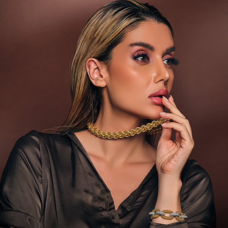 WOMEN YELLOW GOLD CHAIN NECKLACE AND BRACELET