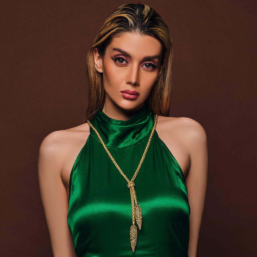 WOMEN YELLOW GOLD CHAIN NECKLACE UNIQUE DESIGN