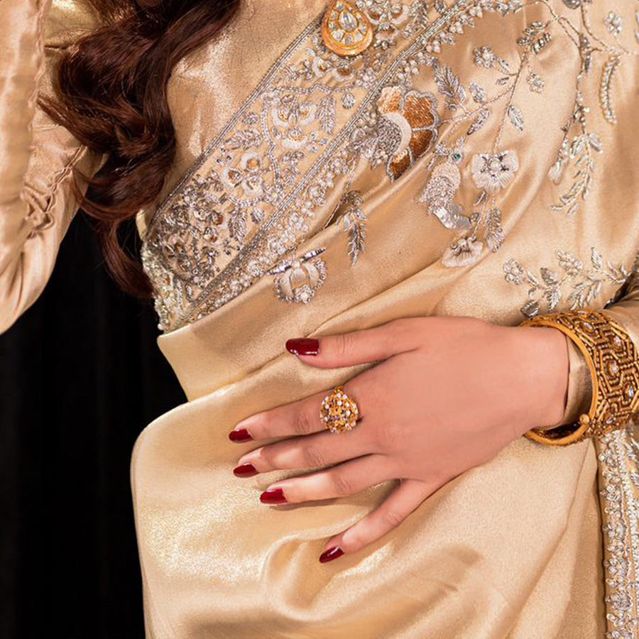 Diamond Emerald and Pearls in Gold Ring