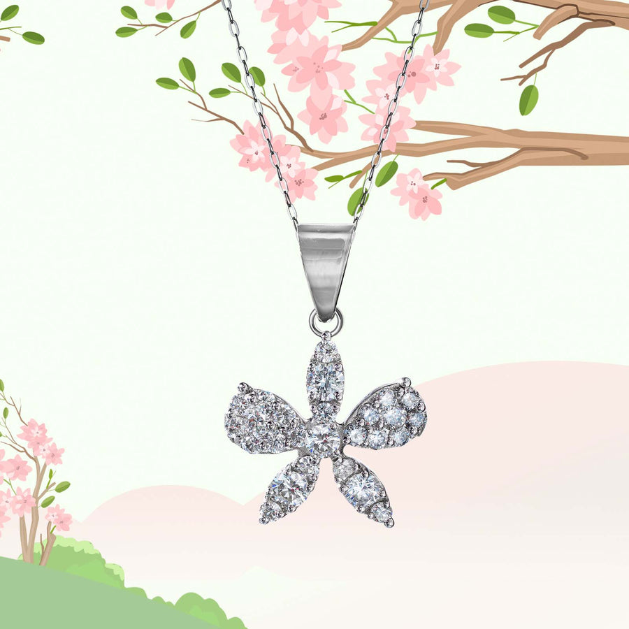 DIAMONDS AND WHITE GOLD FLOWER PENDANT PAKISTAN TOP JEWELLER
