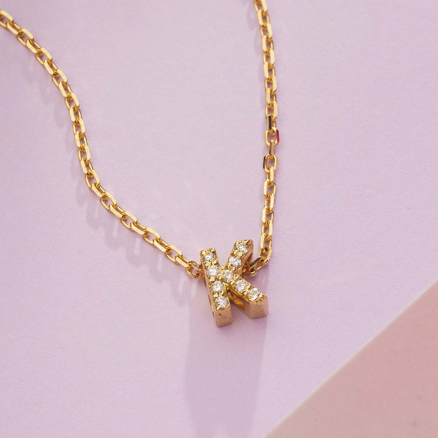 DIAMOND AND YELLOW GOLD ALPHABET K PENDANT HANIF PAKISTAN TOP JEWELLER