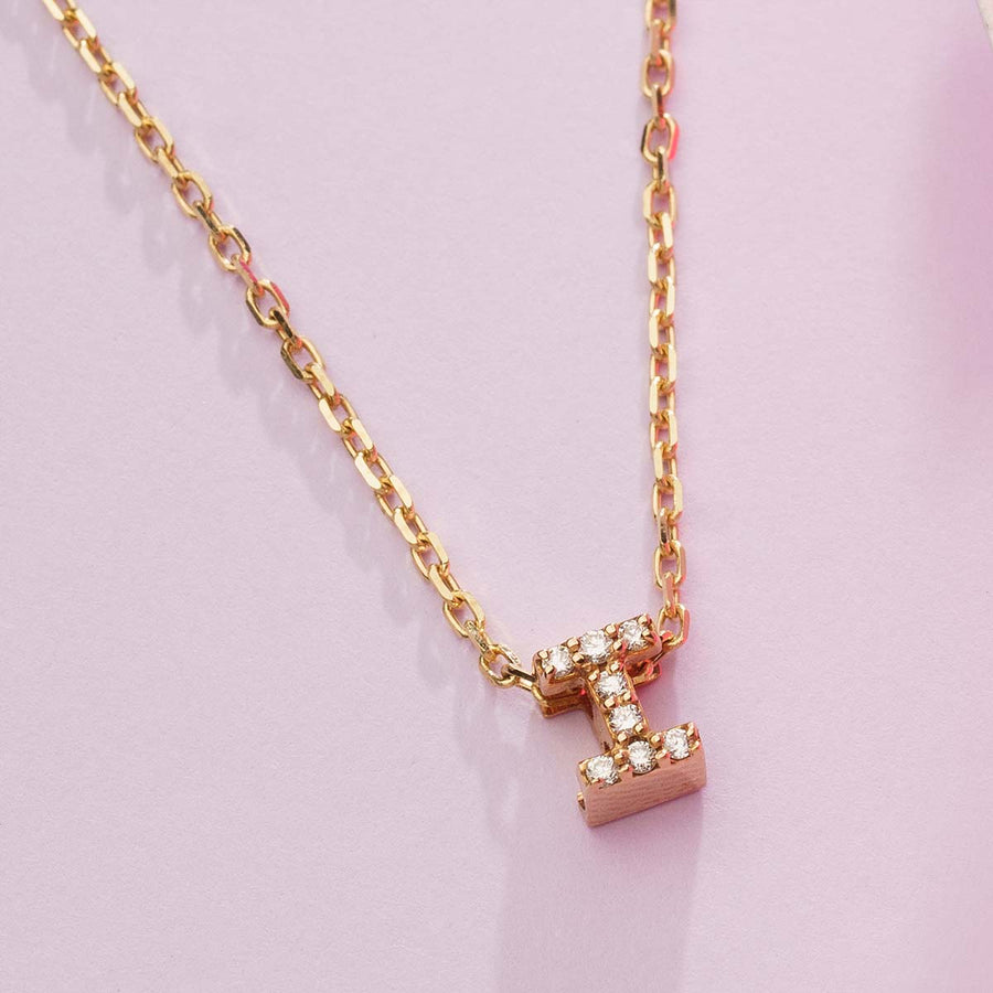 DIAMOND AND YELLOW GOLD ALPHABET I PENDANT HANIF PAKISTAN TOP JEWELLER
