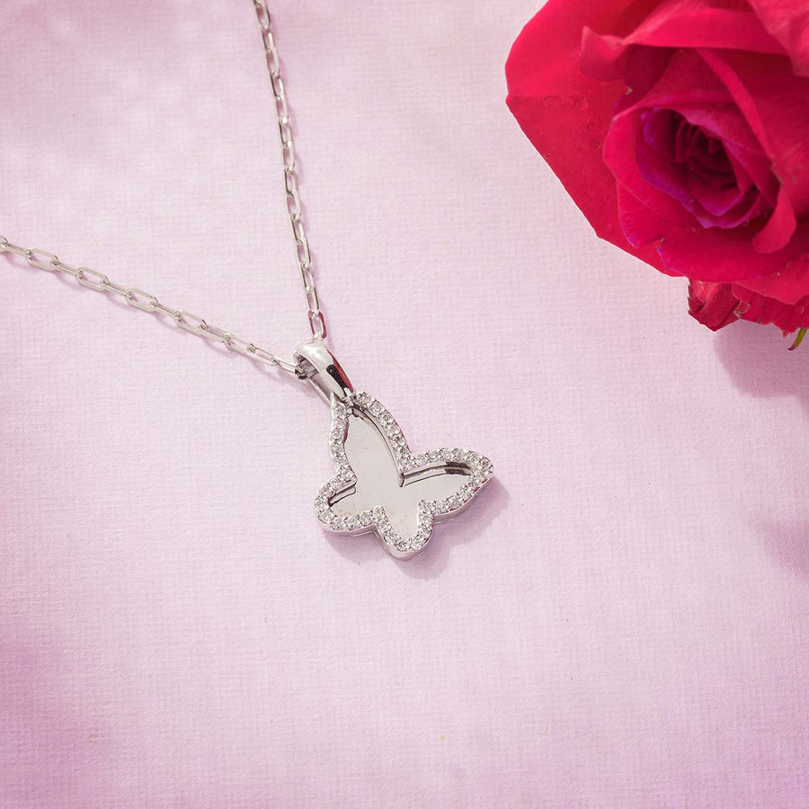 DIAMOND AND WHITE GOLD BUTTERFLY SHAPED PENDANT
