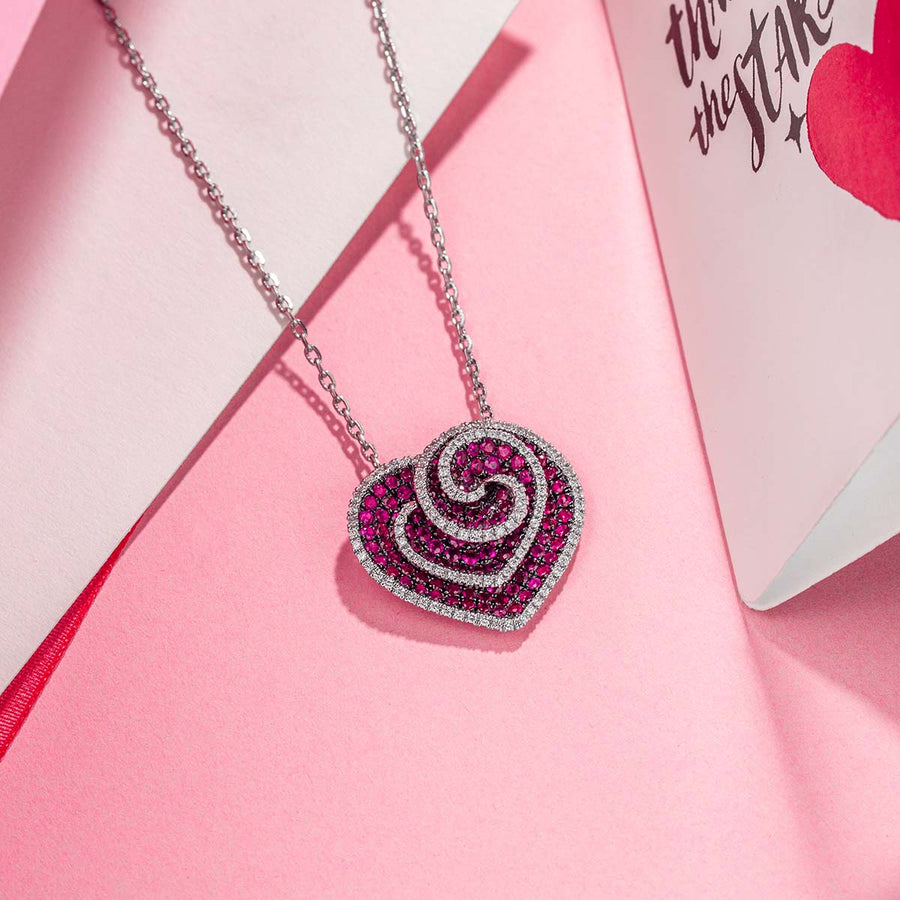 DIAMOND AND RIUBIES FLORAL PATTERN HEART SHAPED PENDANT HANIF PAKISTAN TOP JEWELLER