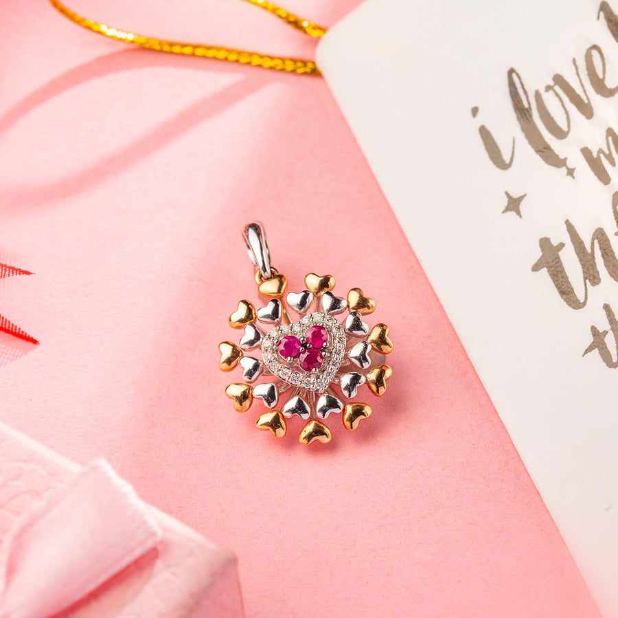 SMALL HEARTS WITH DIAMONDS AND RUBY PENDANT PAKISTAN TOP JEWELLER