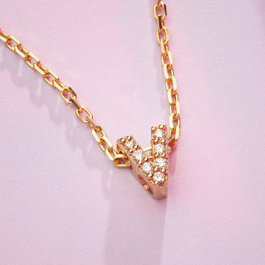 DIAMOND AND YELLOW GOLD ALPHABET V PENDANT HANIF PAKISTAN TOP JEWELLER