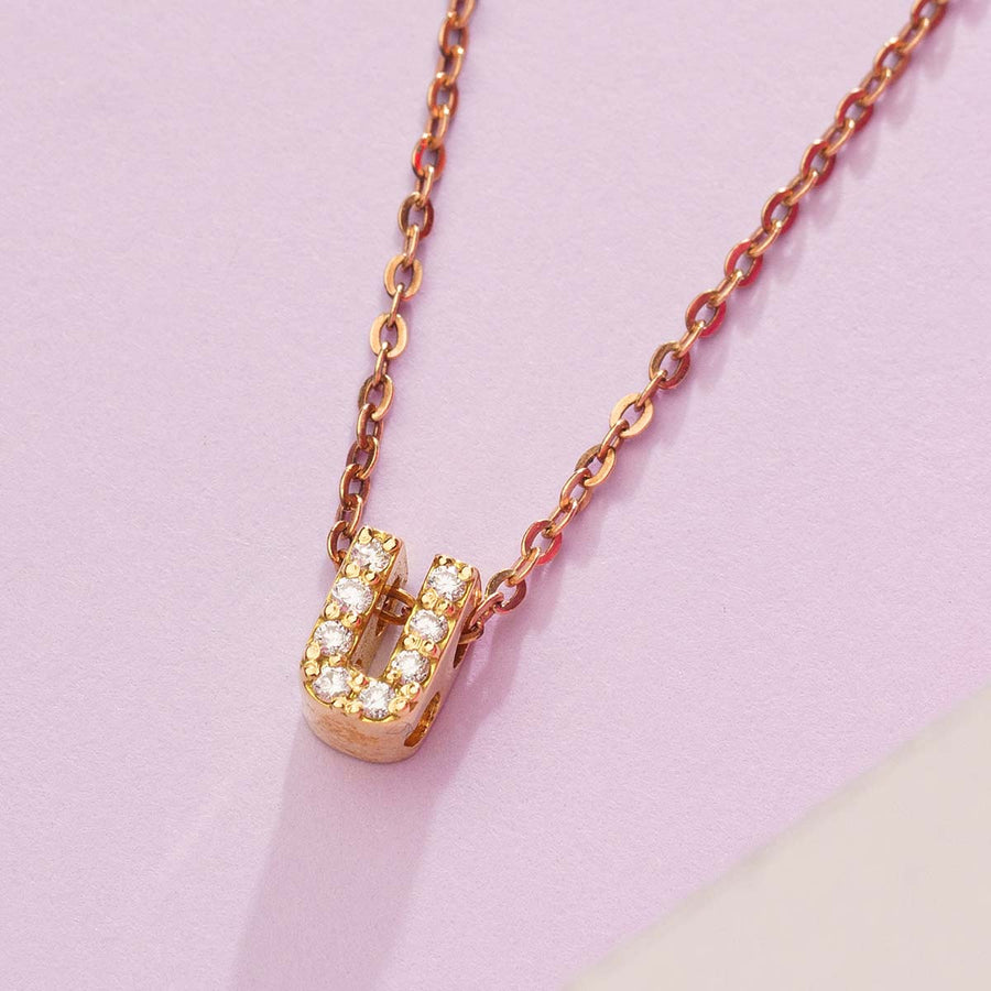 DIAMOND AND YELLOW GOLD ALPHABET U PENDANT HANIF PAKISTAN TOP JEWELLER