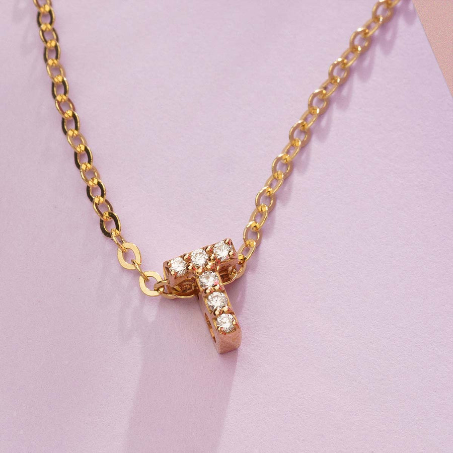 DIAMOND AND YELLOW GOLD ALPHABET T PENDANT HANIF PAKISTAN TOP JEWELLER