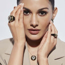 Diamond Studded Black Ring Pendant and Earrings