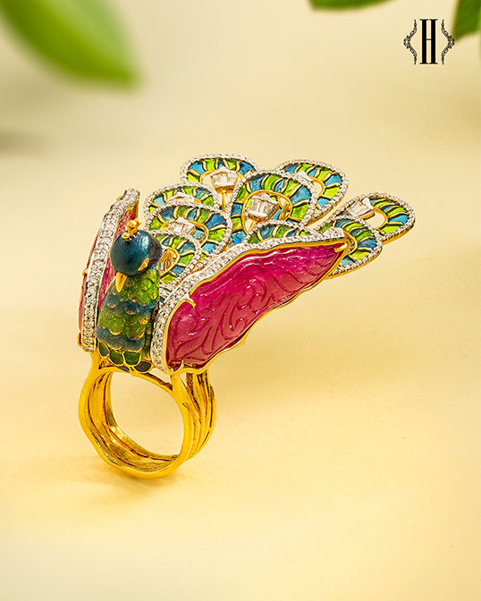 Peacock Ring, rubies, emeralds, sapphires and diamonds