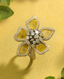 Yellow Tourmaline, Diamond studded flower ring