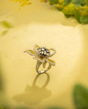 Yellow Tourmaline, Diamond studded flower ring