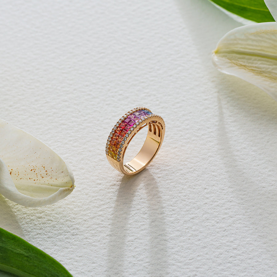 Colorful Rubies Ring in Yellow Gold
