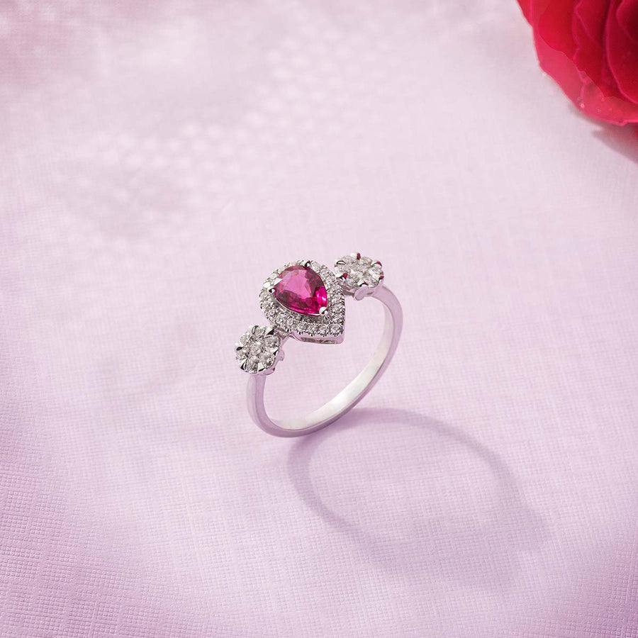 WHITE GOLD DIAMONDS AND RUBIES RING UNIQUE DESIGN PAKISTAN