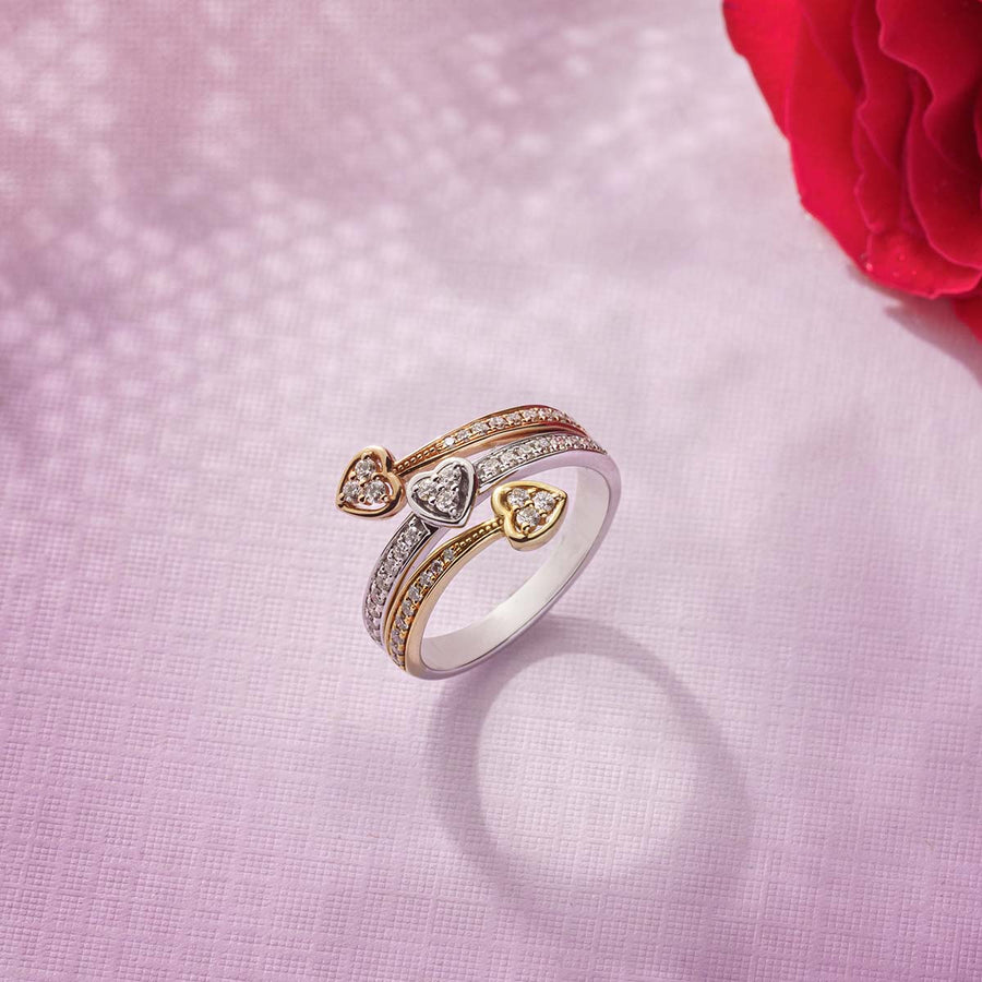 HEART SHAPED DIAMONDS TWO TONE GOLD RING