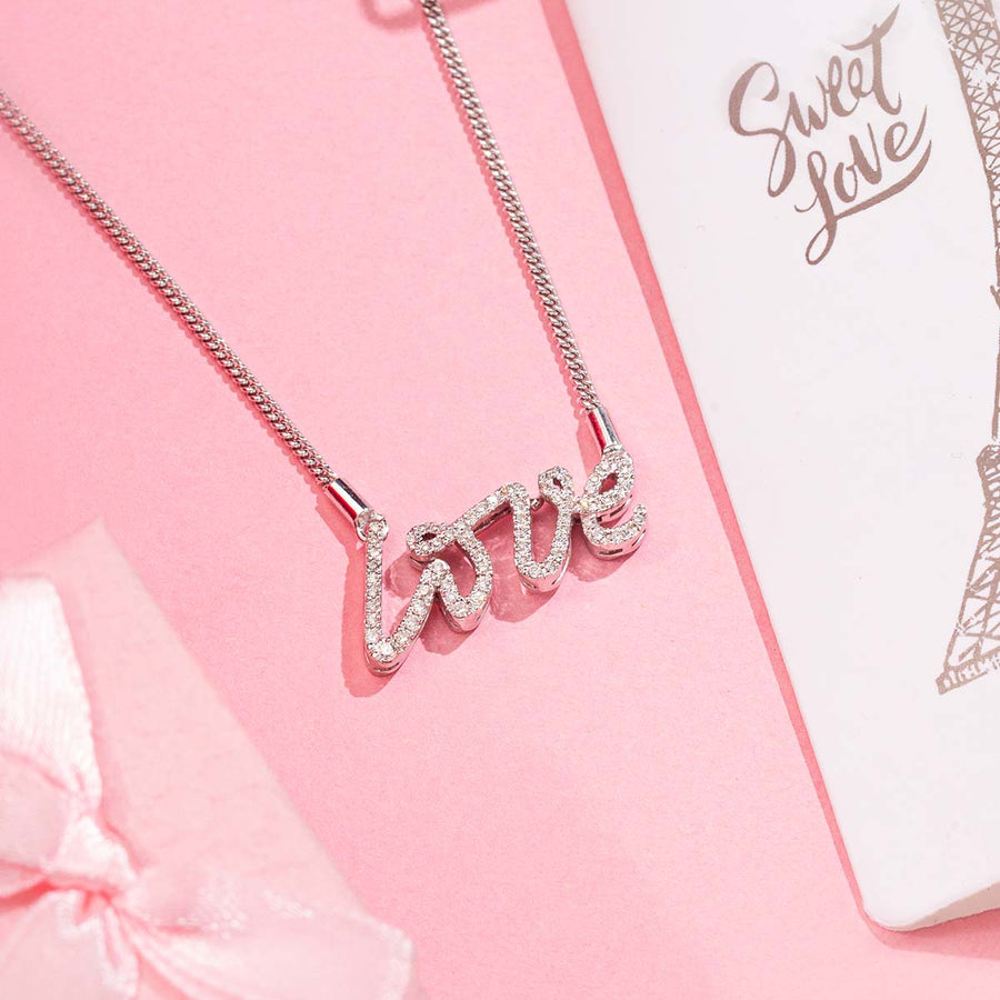 DIAMOND AND WHITE GOLD LOVE PENDANT PAKISTAN TOP JEWELLER